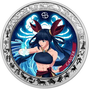 Monnaie CANCER Anime Zodiac 1 Oz Argent 5 Cedis Ghana 2025