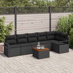 vidaXL Ensemble de canapé de jardin avec coussin 7 Pièces Noir Poly rotin