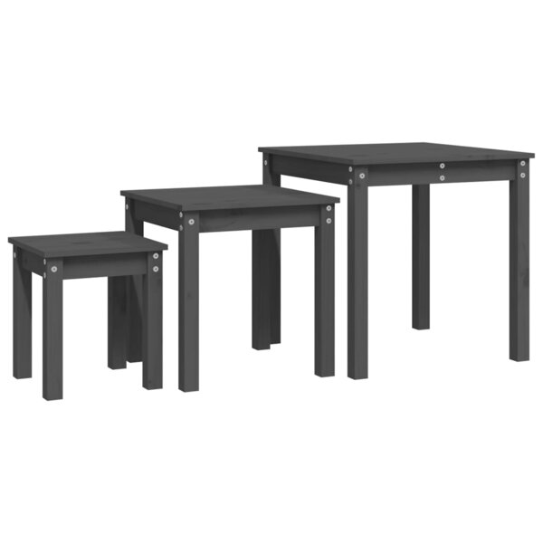 vidaXL Tables gigognes 3 Pièces Gris Bois de pin massif