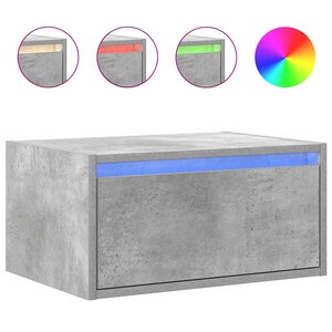 vidaXL Table de chevet murale avec lumières LED gris béton