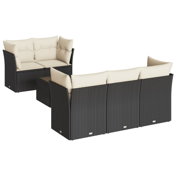 vidaXL Salon de jardin 7 Pièces avec coussins noir résine tressée
