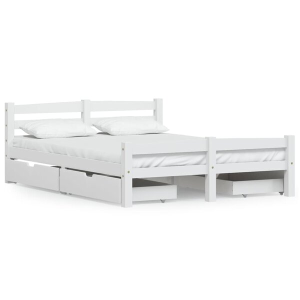 vidaXL Cadre de lit avec 4 tiroirs Blanc Bois de pin massif 140x200 cm