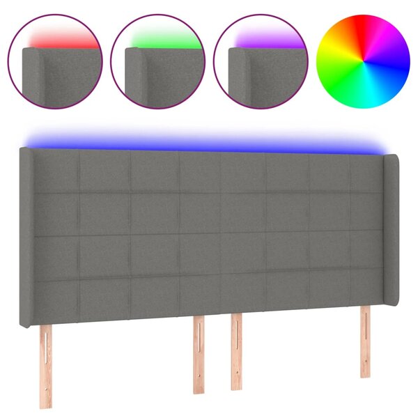 vidaXL Tête de lit à LED Gris foncé 183x16x118/128 cm Tissu