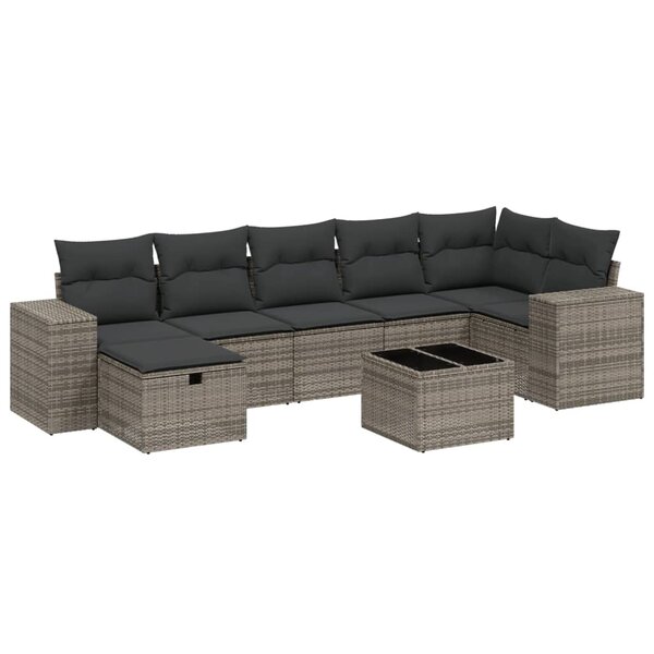 vidaXL Salon de jardin 8 Pièces avec coussins gris résine tressée
