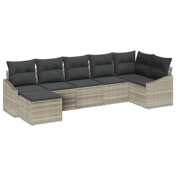 vidaXL Ensemble de Canapé de Jardin 7 Pièces avec Coussins Gris Clair Rattan Poly