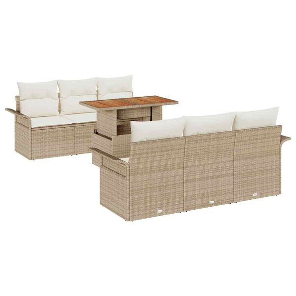 vidaXL Ensemble de canapé de jardin 7 Pièces Beige Poly rotin