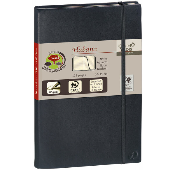 Carnet de note 16x24cm 192 pages lignée couverture noire Quovadis