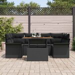 vidaXL Ensemble de canapé de jardin 7 Pièces Noir Poly rotin