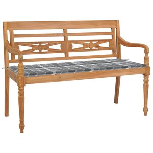 vidaXL Banc Batavia avec coussin à carreaux gris 120 cm Bois de teck