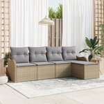Ensemble de canapé de jardin 5 pièces avec coussins en poly rotin beige