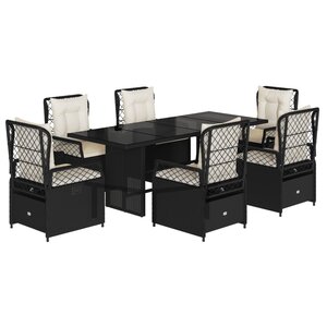 vidaXL Ensemble à manger de jardin coussins 7Pièces Noir Résine tressée