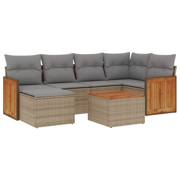 vidaXL Salon de jardin avec coussins 7 Pièces beige résine tressée