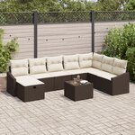 vidaXL Ensemble de canapés de jardin en 9 pièces avec coussins en rotin poly marron