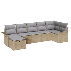 vidaXL Ensemble de canapé de jardin 7 pièces avec coussins beiges en poly rotin
