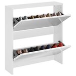 vidaXL Armoire à chaussures miroir 2 niveaux Blanc brillant 63x17x67cm