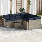 vidaXL Salon de jardin 9 Pièces avec coussins gris résine tressée