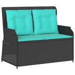 vidaXL Banc de jardin avec coussin Noir Poly rotin