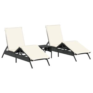 vidaXL Chaises longues lot de 2 avec table noir résine tressée