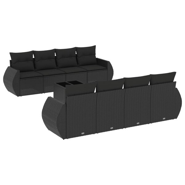 vidaXL Salon de jardin 9 Pièces avec coussins noir résine tressée