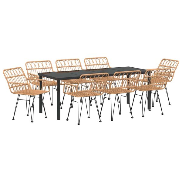 vidaXL Ensemble de salle à manger pour jardin 9 Pièces Marron Poly rotin