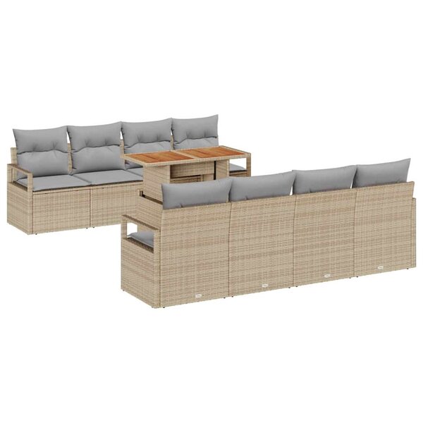 vidaXL Ensemble de canapé de jardin 9 Pièces Beige  Gris 100 x 55 x 73 cm