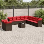 vidaXL Salon de jardin avec coussins 12 Pièces marron résine tressée
