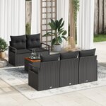 vidaXL Ensemble de Canapés de Jardin de 6 Pièces avec Coussins Noir Poly Rattan Acacia