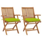 vidaXL Chaises de jardin lot de 2 avec coussins vert vif Bois de teck