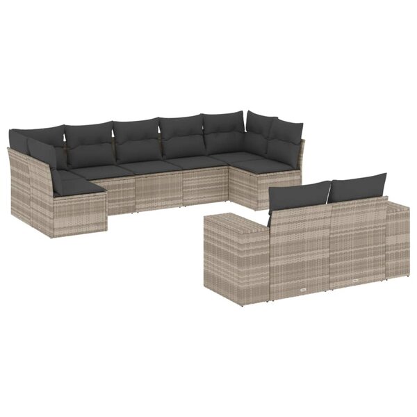 vidaXL Salon de jardin 9 Pièces avec coussins gris clair résine tressée