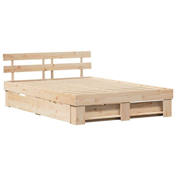 vidaXL Cadre de lit avec tiroir Marron 150 x 200 cm Bois massif en pin