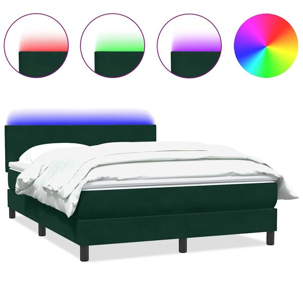 vidaXL Sommier à lattes de lit et matelas et LED vert foncé 160x220cm velours