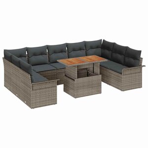 vidaXL Ensemble de canapé de jardin 10 Pièces Gris Poly rotin