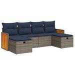 vidaXL Salon de jardin 6 Pièces avec coussins gris résine tressée