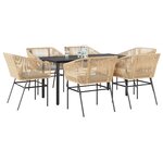 vidaXL Ensemble à manger jardin coussins 7Pièces marron poly rotin verre