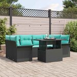 vidaXL Ensemble de canapé de jardin avec coussin 7 Pièces Noir Poly rotin