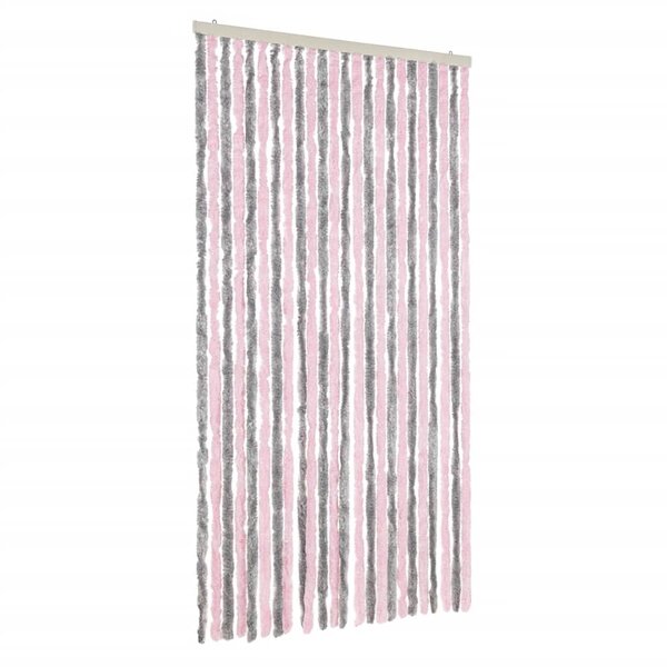 vidaXL Rideau anti-mouches gris argenté et rose 100x220 cm chenille