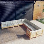 vidaXL Salon de jardin 10 Pièces avec coussins crème Bois de pin