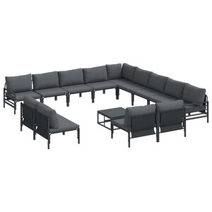 vidaXL Ensemble de canapé de jardin avec coussin 14 Pièces Noir Acier