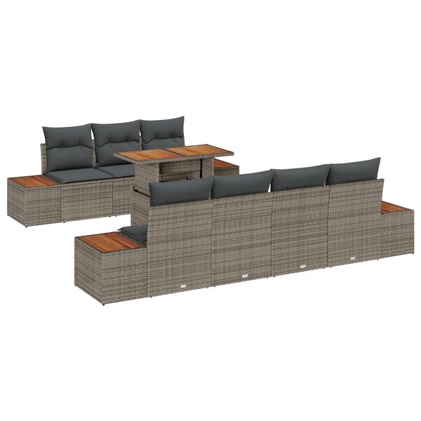 Canapé de Jardin vidaXL 8 Pièces avec Coussins Gris Rattan Polyéthylène