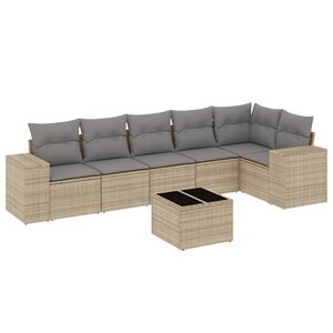vidaXL Salon de jardin avec coussins 7 Pièces beige résine tressée