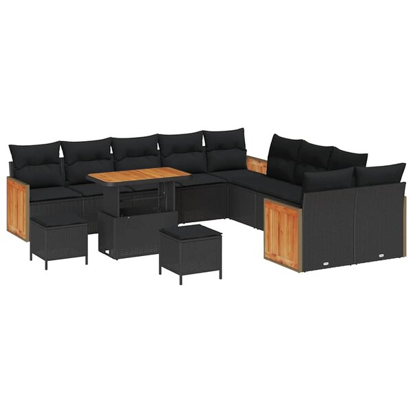 vidaXL Ensemble de canapé de jardin avec coussin 13 Pièces Noir