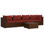 vidaXL Salon de jardin 5 Pièces avec coussins résine tressée marron