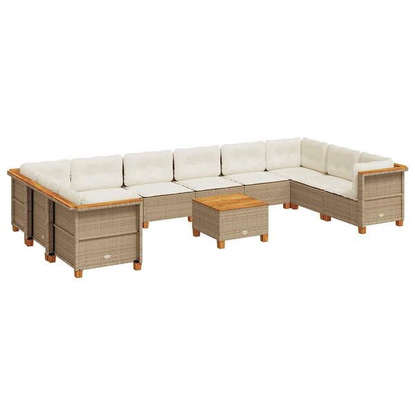 vidaXL Salon de jardin 11 Pièces avec coussins beige résine tressée