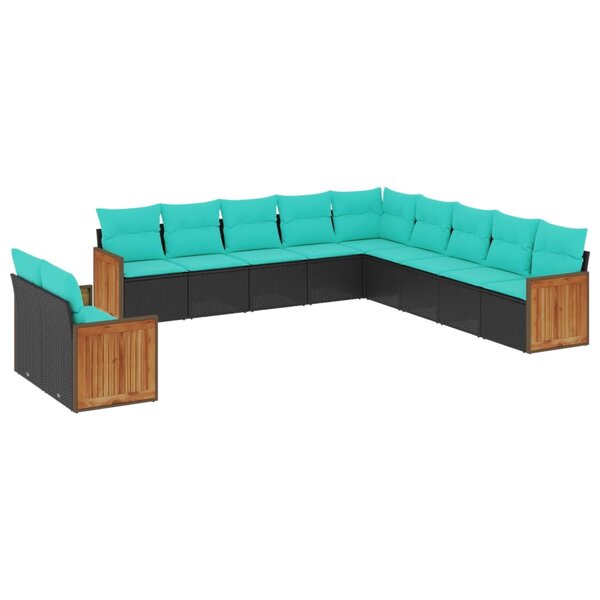 vidaXL Salon de jardin 11 Pièces avec coussins noir résine tressée