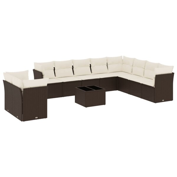 vidaXL Salon de jardin et coussins 11 Pièces marron résine tressée