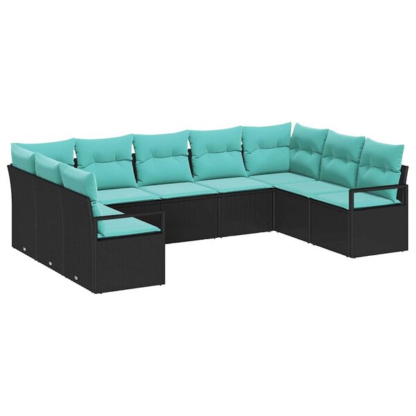 vidaXL Ensemble de Canapés avec coussin 9 Pièces Noir polyrotin