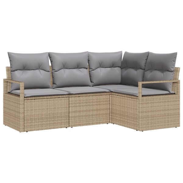 vidaXL Ensemble de Canapé de Jardin 4 Pièces avec Coussins Beige Poly Rotin