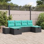 vidaXL Ensemble de canapé de jardin avec coussin 6 Pièces Noir polyrotin