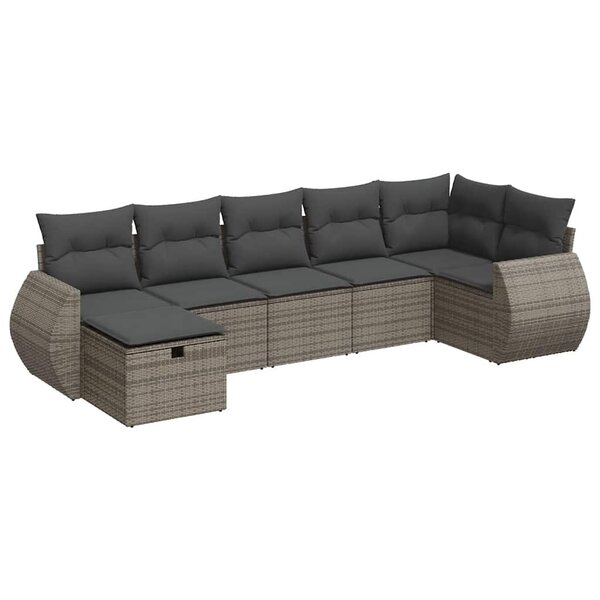 vidaXL Salon de jardin avec coussins 7 Pièces gris résine tressée