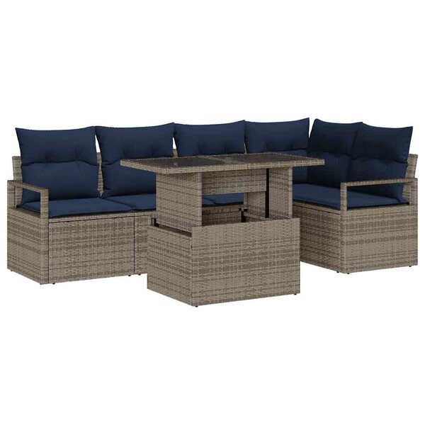 vidaXL Ensemble de canapé de jardin 6 Pièces Gris et bleu marine